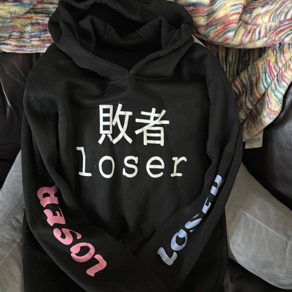 Trendy Black Hoodie with Multicolor Sleeves